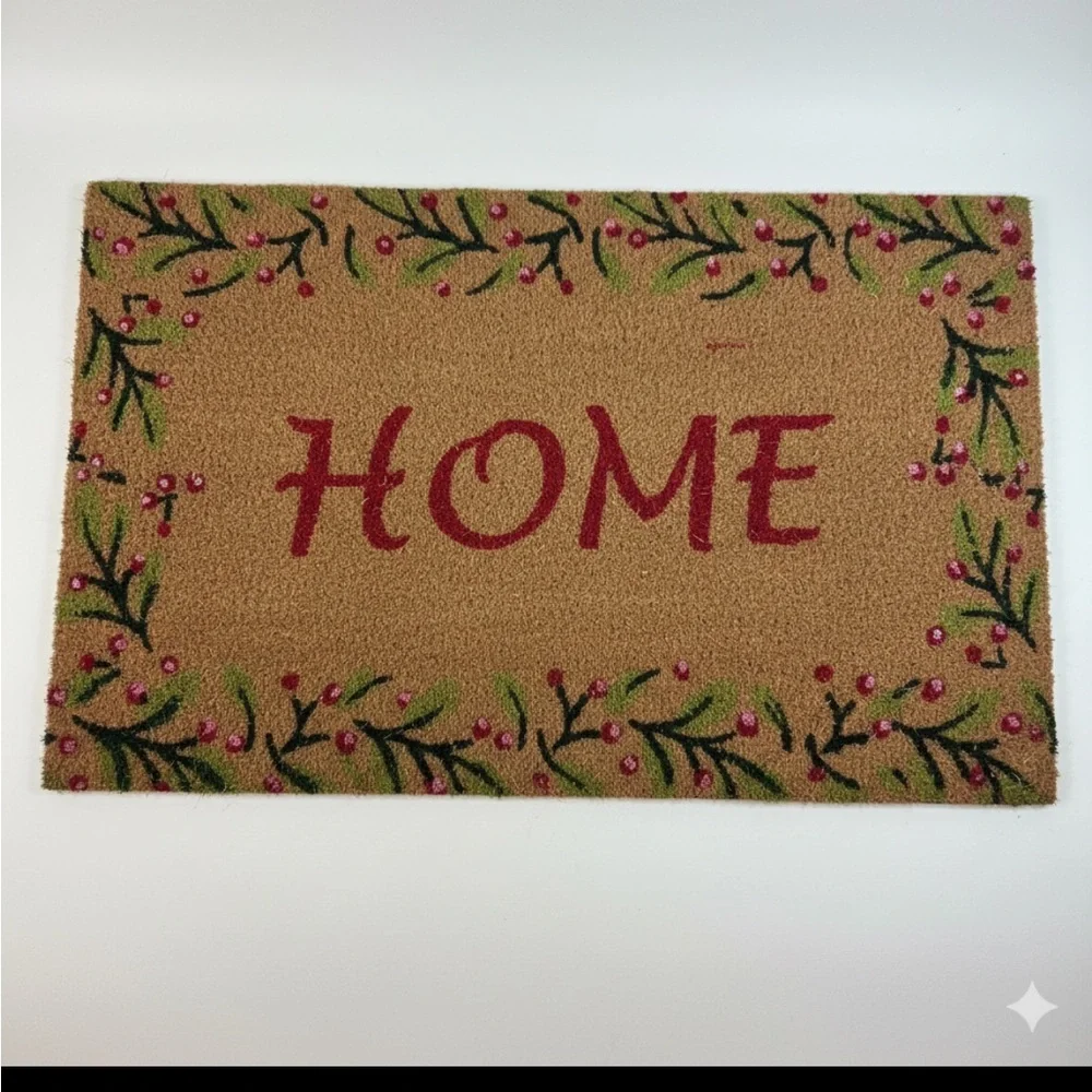 Holiday Time 18x30 Coir Doormat Winter Greenery & Red Berries NEW